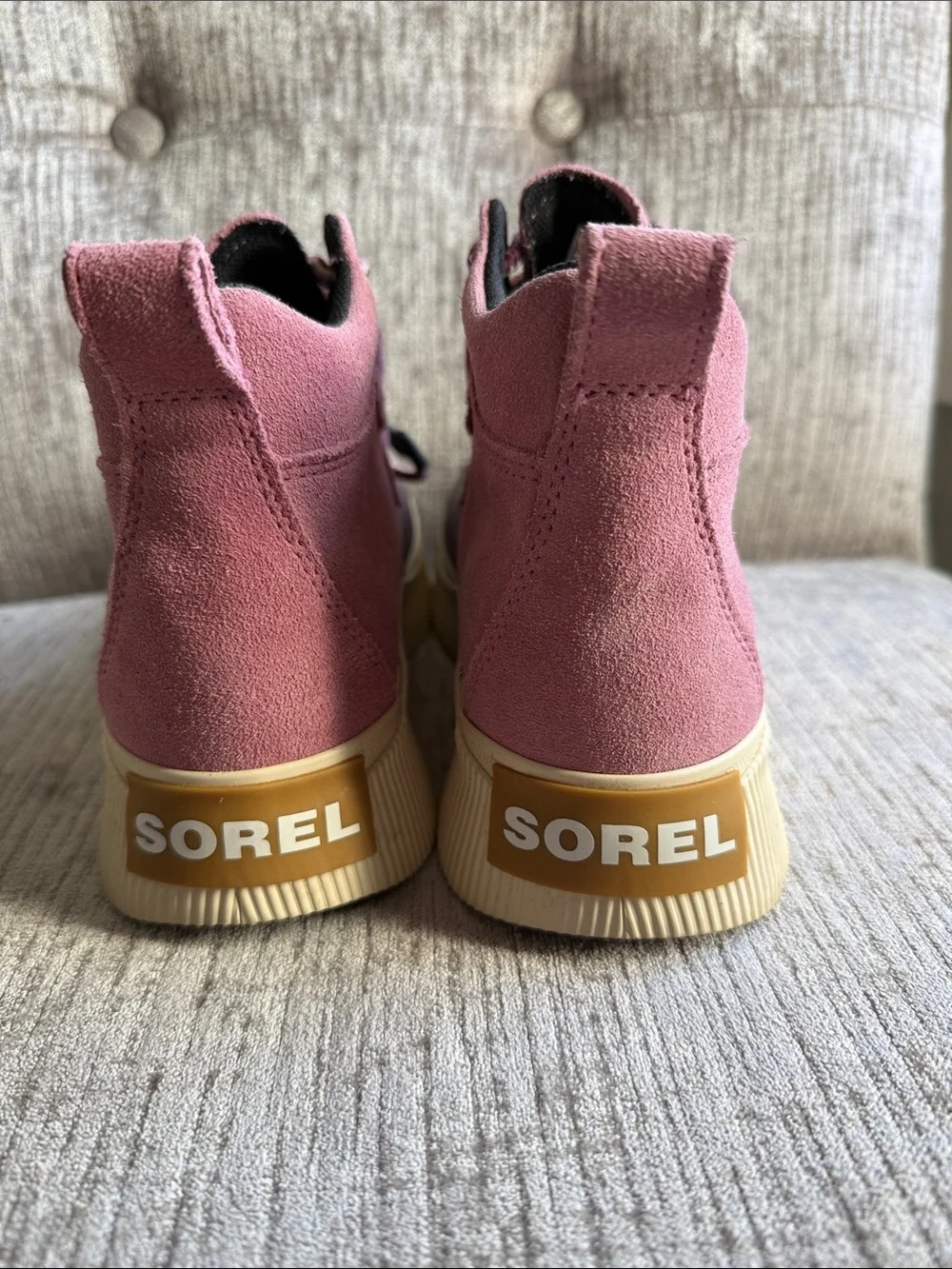 Sorel Pink Suede & Burgundy Duck Booties with Cream Sole